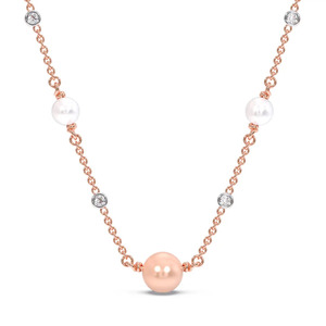 Collar de Diamantes con Cuentas y Esfera Central en Oro Rosa, Detalles de Piedras Blancas y Brillos Flotantes - Product Image 1
