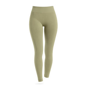 Leggings de Yoga de Cintura Alta Color Verde Oliva, Acanalados, Sin Costuras, de Spandex/Nylon, Secado Rápido, Transpirables, para Gimnasio y Fitness - Product Image 1
