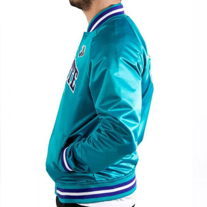 Chaqueta Varsity de los Charlotte Hornets para Hombre, Color Verde Azulado, Satén, Logotipo Bordado, Estilo Preppy, Corte Regular, Cierre de Cremallera, para Invierno - Product Image 2