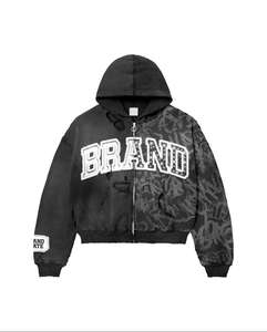 Sudadera con capucha vintage para hombre, de algodón grueso, con cremallera, efecto desgastado y lavado, personalizable con serigrafía, estilo descolorido por el sol, para adultos. - Product Image 5