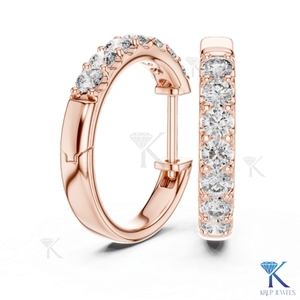 Boucles d'oreilles créoles Huggie pavées à rangée unique en diamant CVD HPHT de laboratoire, fermoir à pression, en or massif 14K 18K, de luxe, pour femme, pour mariage et soirée - Product Image 4
