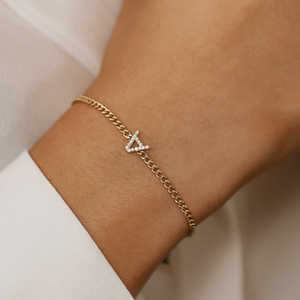 14K Gold Cuban Link <b>Chain</b> Natural Diamond Letter Bracelet Fine Jewelry Custom Personalized <b>Name</b> Cuban Curb Link <b>Chain</b> Bracelet - Product Image 3