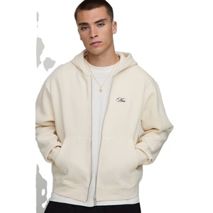 Wholesale High Quality Winter Plain Dyed Drop Shoulder Long Sleeve 100% Cotton Fleece Lining Zip-Up <b>Hoodies</b> with Pockets <b>for</b> <b>Men</b> - Product Image 1