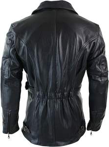 Manteau long en cuir noir sur mesure pour homme, ceinturé, style motard, en véritable peau de mouton, coupe ajustée, veste de motard, vêtement d'extérieur chaud pour l'hiver - Product Image 5