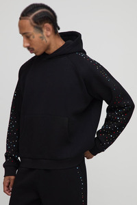 Sweat à capuche oversize en molleton de coton avec strass multicolores, design minimaliste, streetwear pour hommes, directement de l'usine - Product Image 4