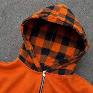 <span class=keywords><strong>Felpa</strong></span> Invernale da Uomo con Cappuccio, Zip e Fodera in Pile, Motivo a Quadri <span class=keywords><strong>Arancione</strong></span>, 350g, Stile Casual <span class=keywords><strong>Oversize</strong></span> con Logo sulla Manica Sinistra - Product Image 4