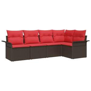 Ensemble de canapés de jardin en polyrotin brun 5 pièces avec coussins - Product Image 2