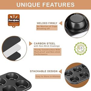 Ensemble de pâtisserie 4 pièces : moule à gâteau rond, moule à pain, moule à pizza et plateau à muffins, compatible micro-ondes, four et lave-vaisselle, noir - Product Image 4