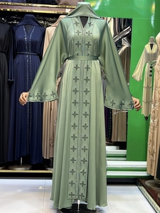 New2026 Selling Abaya Modest Dubai Beaded Sequined <b>Long</b> Sleeve Abaya Muslim Traditional Handmade Wedding Women Breathable V Neck - Product Image 2