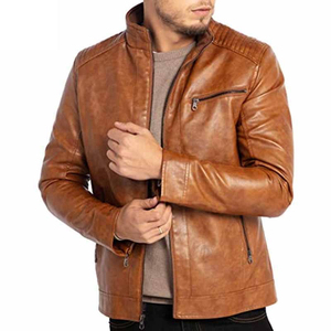 Trending High Demand Best Quality Men's <b>Slim</b> <b>Fit</b> Leather <b>Jacket</b> Fashionable Canvas Casual Wear with Stand Collar <b>jacket</b> for men - Product Image 2