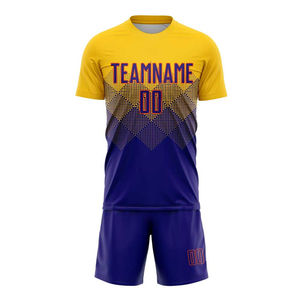 Conjunto de Uniforme de Fútbol Personalizado con Degradado Amarillo y Azul, Manga Corta, Cuello Redondo, Poliéster que Absorbe la Humedad, Corte Atlético - Product Image 2
