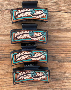 Fantaisie Design filles à la main en cuir usiné mode pinces à cheveux rectangulaires pour les femmes pinces à cheveux en cuir véritable pour les amoureux - Product Image 3