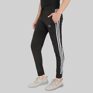Pantalon de survêtement sport bleu quatre directions avec bande latérale, logo personnalisable, impression HD, délavage coloré, 100 % polyester, séchage rapide, tailles homme M/L/XL - Product Image 3