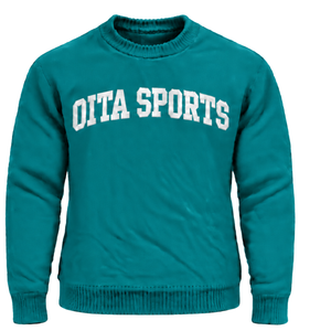 Custom Teal Blue Men Crew Neck Sweater Long Sleeve Soft Knit Pullover Casual Winter <b>Jumper</b> Ribbed Cuffs with Raised Chest Letter - Product Image 1