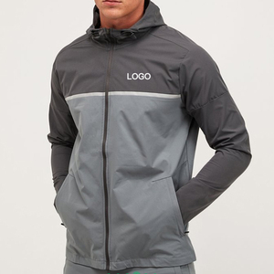 Chaqueta Deportiva Gris con Capucha para Hombre, Cortavientos, con Cierre de Cremallera, Logotipo Frontal, Ropa de Otoño para Exteriores - Product Image 3