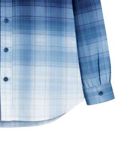 Chemise en flanelle à carreaux bleu dégradé personnalisée pour femme, manches longues, boutonnée, décontractée, en mélange de coton, pour l'automne et l'hiver - Product Image 6