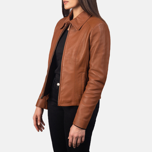 Chaqueta de Cuero Genuino para Mujer con Cuello Camisero, Chaqueta de Cuero a la Moda, Hecha a Medida, de Alta Calidad y Cuero Suave - Product Image 5