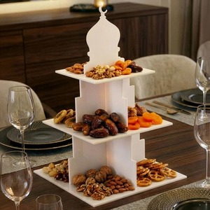 Soporte de plástico blanco de varias capas con diseño de mezquita para servir aperitivos y postres, reutilizable, solo lavar a mano. - Product Image 3