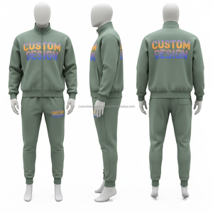 Custom Design Women's Tracksuit Full <b>Zip</b> Hoodie <b>Joggers</b> Set Light Green Cotton Casual Autumn Wear <b>With</b> Side <b>Pockets</b> - Product Image 4