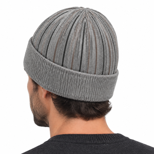 High demand Plain Grey Striped Rib <b>Knit</b> <b>Beanie</b> Thick Warm Winter Skull Custom Logo Cap - Product Image 3