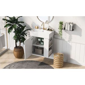 Modern 21.6-Inch Floating Bathroom Vanity with Ceramic Basin Right <b>Side</b> Storage for Small Bathrooms - Product Image 4