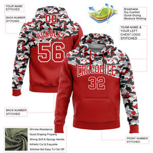 Sudadera con Capucha Personalizada con Bolsillo de Forro Polar Rojo Camuflado, Unisex, con Nombre y Número del Equipo Impresos, Informal, Transpirable - Product Image 2