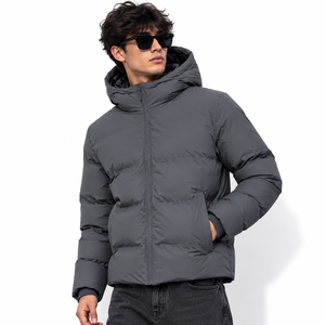 Chaqueta Acolchada con Capucha para Hombre, Cortavientos, con Cierre, Color Sólido, Informal, Gruesa, con Relleno de Poliéster, Corte Regular - Product Image 3