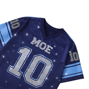 Y2K Fashion Sparkly <b>Hip</b> Hop Streetwear Rhinestone Oversized Mesh V Neck American Football Jersey Women Unisex Loose Fit T-Shirt - Product Image 5