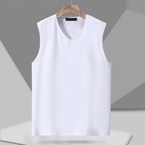 Alta calidad 95% algodón Spandex mezcla más tamaño con cuello en V camisetas sin mangas para hombres fábrica al por mayor impresión de logotipo personalizado - Product Image 3