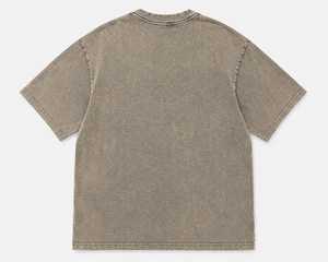 Men’s Vintage Washed T-<b>Shirt</b> with Newspaper Print Oversized Streetwear Tee Custom Graphic Cotton Top with <b>Leather</b> Hem Label - Product Image 2