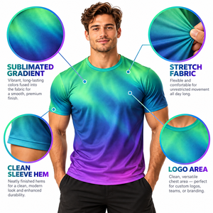 T-shirt pour homme OEM, impression par sublimation, tissu polyester léger, logo personnalisé, t-shirt de sport tendance, production en gros - Product Image 6