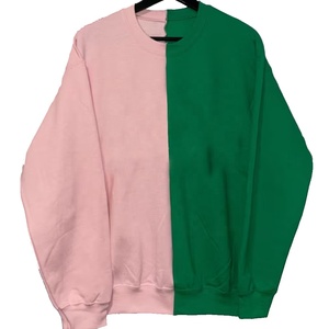 Sweat-shirt blanc à col rond pour femme avec rayures vertes et roses, manches longues, décontracté, tissé, 100% coton, en molleton - Product Image 1