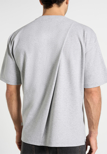 Camiseta de algodón gris de manga corta con cuello redondo para hombre, corte regular, estilo casual, tejido de punto, color liso teñido. - Product Image 2