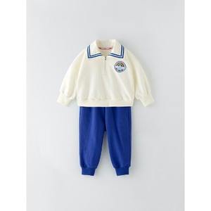 Ensemble de vêtements décontractés bleus coréens OZKIZ pour garçons, motif uni, pour 2-7 ans, printemps/automne, vente en gros, mode enfantine - Product Image 1