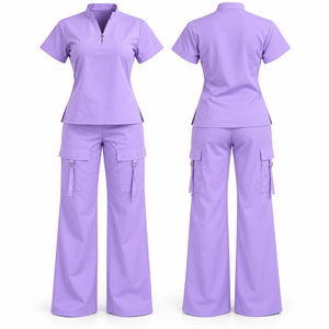 Ensemble d'uniformes médicaux pour hommes en tissu performant polyester élasthanne 220 GSM, noir, avec fermeture éclair quart, broderie personnalisée et logo DTF - Product Image 1
