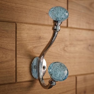 Vintage Metal Wall <b>Hooks</b> with Aqua Bubble Glass Knobs 2-Pack for Clothing Storage - Product Image 1