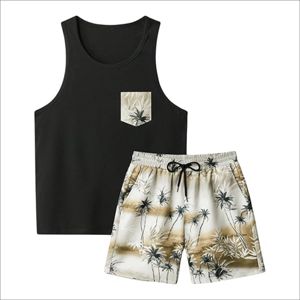 Nouvel Arrivage Ensemble Décontracté Deux Pièces pour Homme en Coton Tricoté 100% Couleur Unie Coupe Ample T-shirt et Short Assortis Séchage Rapide - Product Image 1