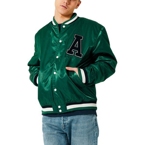 Chaqueta Varsity de Satén Personalizada de Alta Calidad para Hombre, Transpirable, con Bloques de Color y Mangas de Satén Resistentes al Viento, Tallas Grandes - Product Image 1