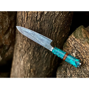 Cuchillo de Chef Personalizado Hecho a Mano Burraq con Hoja de Acero de Damasco de 8 Pulgadas, Mango de Madera y Funda de Cuero - Regalo para Chef - Product Image 1