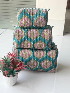 Travel-Friendly Eco-Friendly Cotton Toiletry Bag Large Medium Zipper <b>Cases</b> for <b>Organizer</b> Hand Quilted Cotton Vintage <b>Makeup</b> Bag - Product Image 4