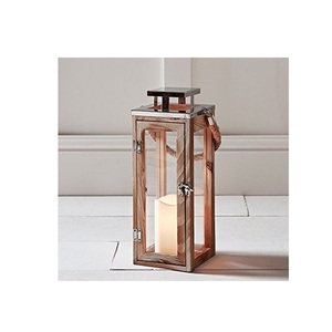 Portavelas de Madera con Paneles de Vidrio y Asa de Cuerda, Decoración Rústica para Jardín y Bodas - Product Image 2