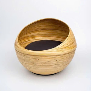 Coiled Bamboo Wood Natural Wooden Spun Bamboo Pet <b>Bed</b> Handmade Cat and Dog <b>House</b> OEM Accepted - Product Image 3