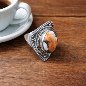 Bague en argent sterling 925 avec pierre précieuse turquoise multi-couleurs, faite à la main, style vintage bohème, plaquée or rose et or jaune - Product Image 5