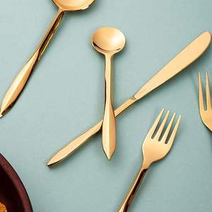 Ensemble de couverts de luxe 5 pièces en acier inoxydable, couteau, fourchette et cuillère avec finition miroir doré au meilleur prix - Product Image 3