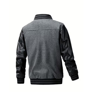 Men Winter Jacket Trendy American Baseball <b>Coat</b> for Autumn And Winter, Casual Embroidered Plus-Size Outerwear with PU Sleeves - Product Image 2