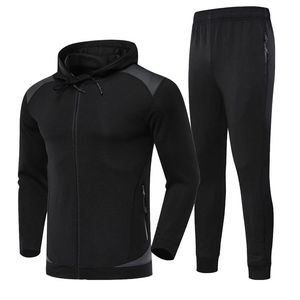 Conjunto deportivo de dos piezas para hombre, chándal negro con chaqueta con capucha y cremallera y pantalones deportivos. - Product Image 1