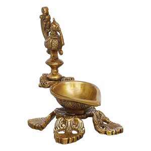 Traditional Brass Peacock Design Oil Wick Diya Ethnic Handmade Curved Antique Deepak <b>Lamp</b> Wedding Home Decor - Product Image 3