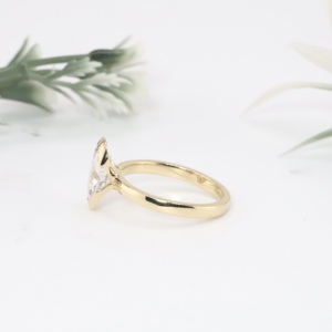 Luxury Yellow Gold Oval Cut <b>Simulated</b> <b>Diamond</b> Engagement Ring Classic Half Bezel Solitaire Plain Wedding Band Fine Jewelry Women - Product Image 5
