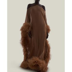 Robe de soirée élégante en coton, col en V, taille basse, longueur cheville, coupe trapèze, couleur unie, respirante et écologique - Product Image 5
