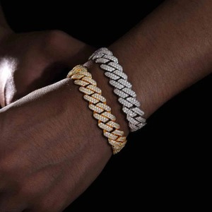 Bracelet en argent sterling de haute qualité personnalisable, 14 mm, à double rangée de maillons cubains, avec diamants en moissanite VVS, pour cadeau - Product Image 3